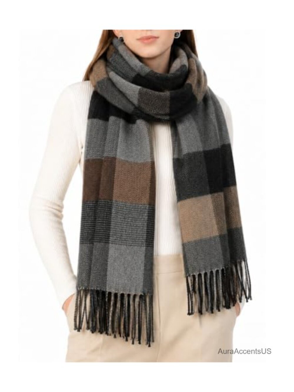 Women's Oversized Plaid Winter Scarf Wrap Shawl Blanket Soft Fleece
